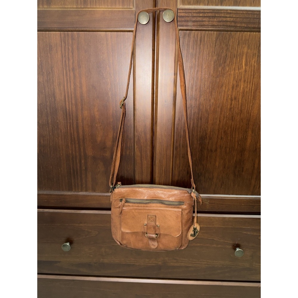 Harbour 2nd Hazel Leather Brown Crossbody Distressed Messenger Buckle Bag Purse